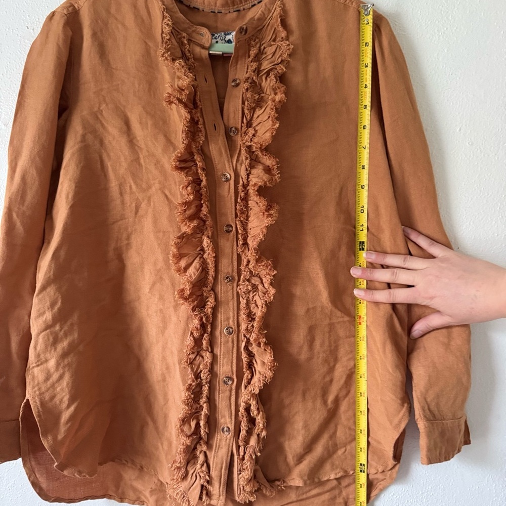 Anthropologie Pilcro Ruffled Placket Shirt in Ochre size Small - Picture 8 of 13
